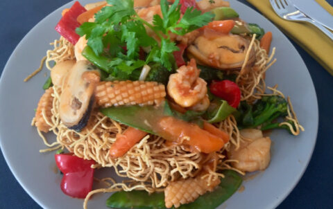 Crispy Egg Noodles with Seafood