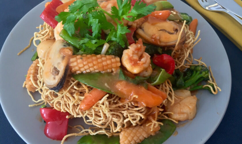 Crispy Egg Noodles with Seafood
